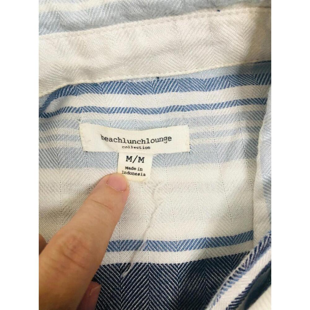 Beach Lunch Lounge Womens Blue White Stripe Short Sleeve Button Up Shirt Soft M - Picture 6 of 9